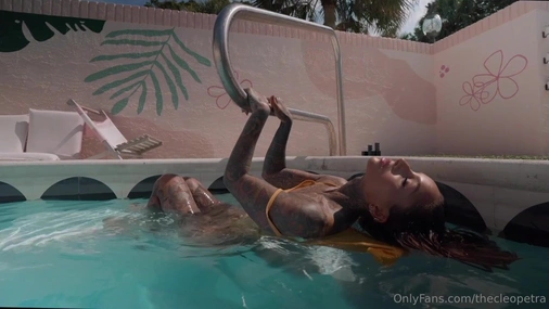 Swedish Thecleopetra playing with herself by the pool