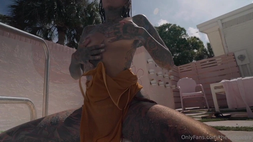 Swedish Thecleopetra playing with herself by the pool
