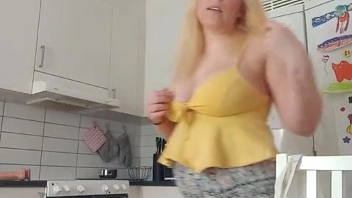 Swedish Busty Blonde Dildo Pussy Play In Kitchen