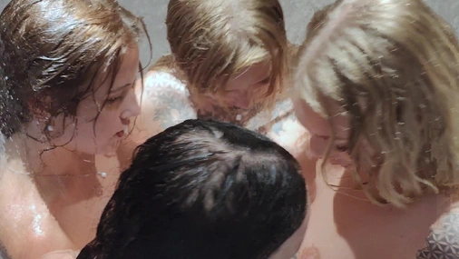 Danish Lesbian Foursome Kissing In Shower