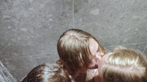 Danish Lesbian Foursome Kissing In Shower