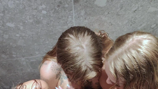 Danish Lesbian Foursome Kissing In Shower
