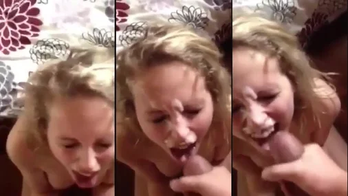 Schwedische Blondine bekommt einen krassen Cumshot ins Gesicht