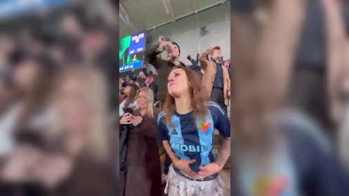 Swedish Babe DIFTjejen Flashing  Her Big Tits In Public In The Audience At Football Stadium