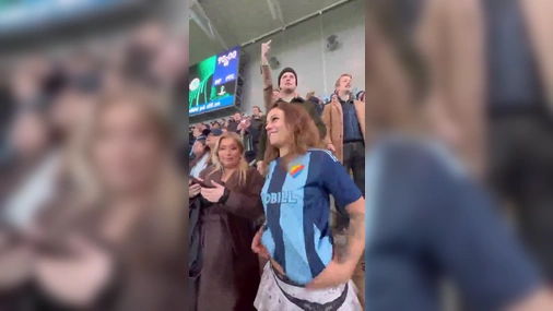 Swedish Babe DIFTjejen Flashing  Her Big Tits In Public In The Audience At Football Stadium