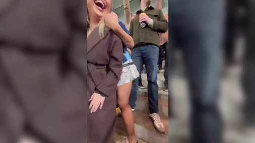 Swedish Babe DIFTjejen Flashing  Her Big Tits In Public In The Audience At Football Stadium