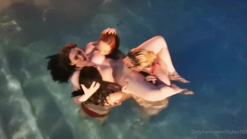 Lily Lou Lesbian Foursome In The Outdoor Pool