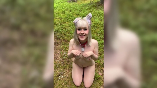 finland teen wuffelipuffeli acts like a dog and drinks water from bowl in forest