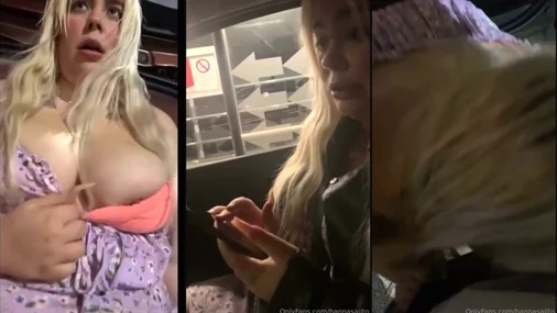 Die Schwedin Hannasaiito lutscht im Auto einen Schwanz
