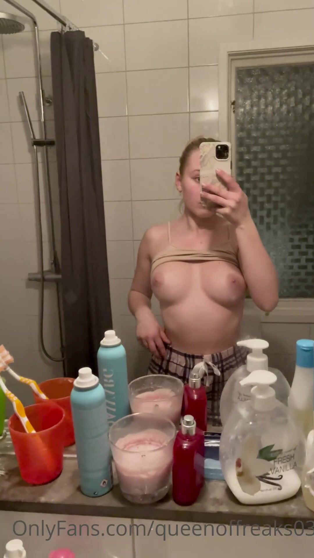 Swedish Babe Emma Wallerstrom Flashing Her Big Tits in Mirror