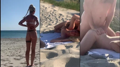 Die norwegische Blondine Bonnie wird am öffentlichen Strand gefickt