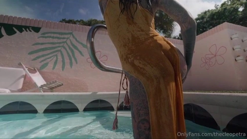 Swedish Cleo Topless Tease In Pool