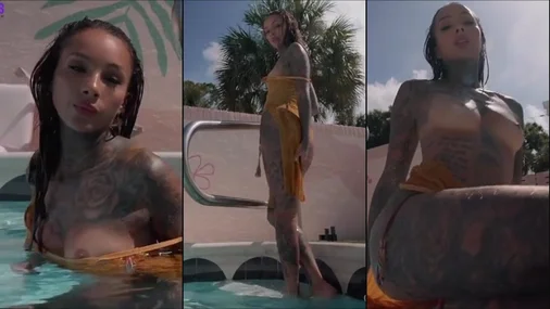 Die Schwedin Cleo neckt topless im Pool