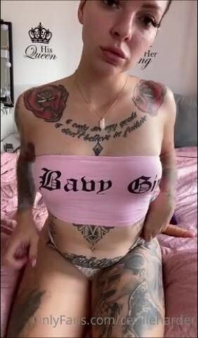 Danish Inked Cecilie Harder Dildo Bate In Bed