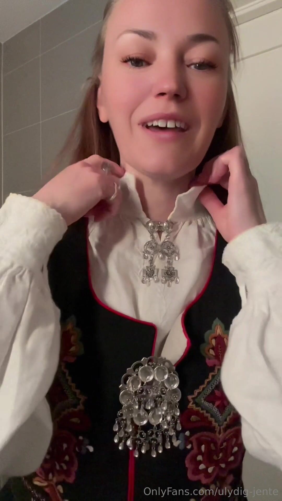 Norwegian Bunad Brunette Fingers And Squirts