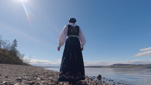 Norwegian Bunad Lake Walk Showing And Shaking Ass