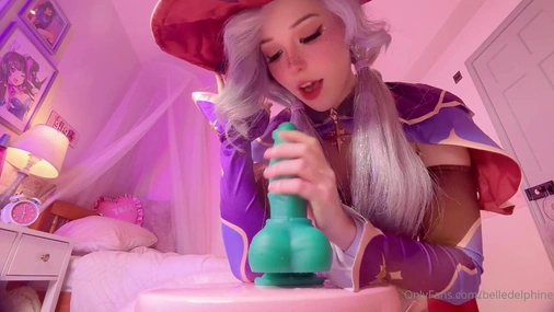 Belle Delphine Riding Huge Dildo in Witch Cosplay