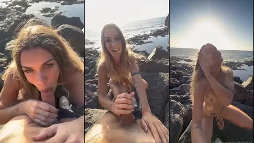 Silvia Ronco bläst am Strand einen