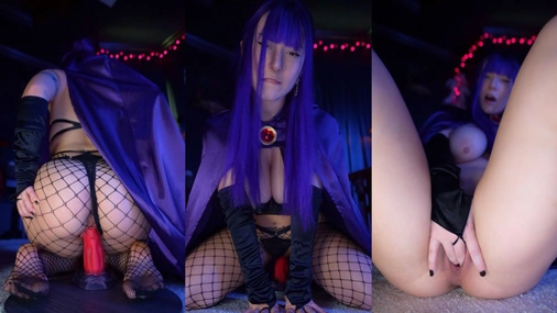 Raven BigTittyGothEgg Rides Dildo In Cosplay