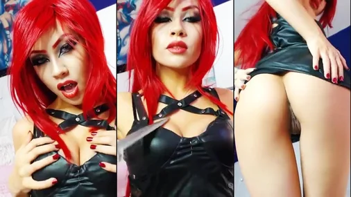 Redhead Felicia Vox Knife Play In Sexy Dress