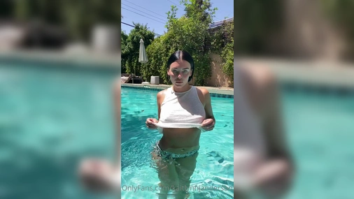 Kaitlynn Anderson With Wet Shirt In The Outdoor Pool