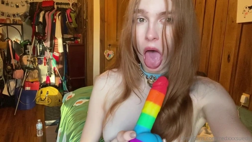 Redxxxsuede Blowjob With Dildo Wearing Spiked Collar