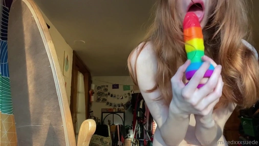Redxxxsuede Blowjob With Dildo Wearing Spiked Collar